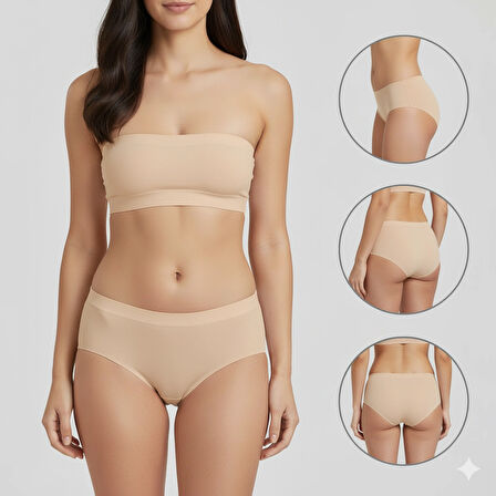 Kadın 3’lü Paket İz Yapmaz Külot – Lazer Kesim, Beli Lastikli, (Siyah / Beyaz / Ten)