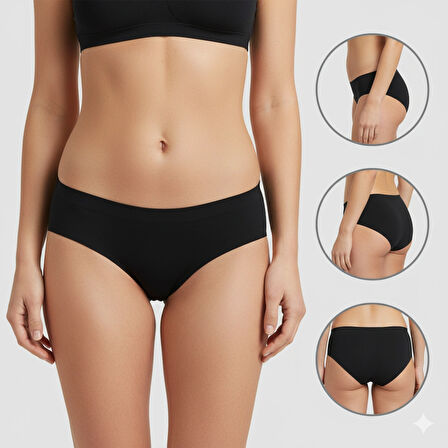 Kadın 3’lü Paket İz Yapmaz Külot – Lazer Kesim, Beli Lastikli, (Siyah / Beyaz / Ten)