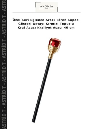 Özel Seri Eğlence Aracı Tören Sopası Gösteri Detayı Kırmızı Topuzlu Kral Asası Kraliyet Asası 40 cm