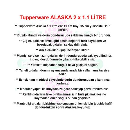 Tupperware ALASKA SET 2 x 1.1 Lt Buzluk dondurucu Saklama Kabı HSGL