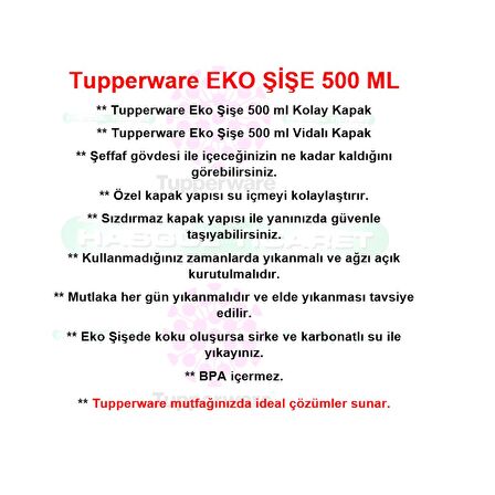 Tupperware EKO ŞİŞE 500 ML 2'Lİ VİDALI-KOLAY KAPAK MATARA SULUK HSGL