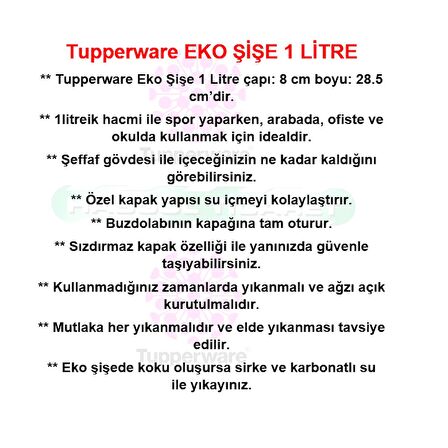 Tupperware EKO ŞİŞE 1 LİTRE LACİVERT MATARA SULUK WATER BOTTLE HSGL