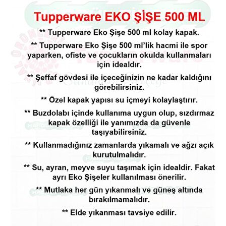 Tupperware Eko Şişe 500 ml Suluk Matara Water Bottle Turuncu