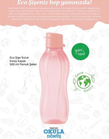 Tupperware Eco Şişe Suluk 500 ml Kolay Kapak Pembe Pamuk Şeker R1126