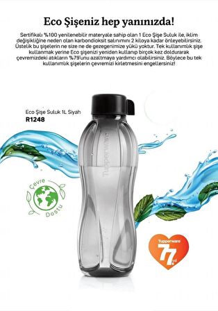 Tupperware Eko Siyah Şişe 1 lt  Siyah Yeşil Beslenme 1 lt  Özel Se