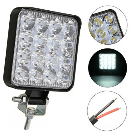 Hsgl Beyaz Işık Sis GÜÇLÜ Far Lambası 16 Led Kare 10 30v 48 Watt off road