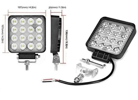 Hsgl Beyaz Işık Sis GÜÇLÜ Far Lambası 16 Led Kare 10 30v 48 Watt off road