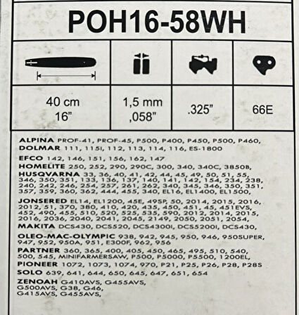 Hsgl Motorlu Testere Husq   137  140 142  3/25 32 Diş Kılavuz  POH16-58WH dolmar alpına jonsered solo 