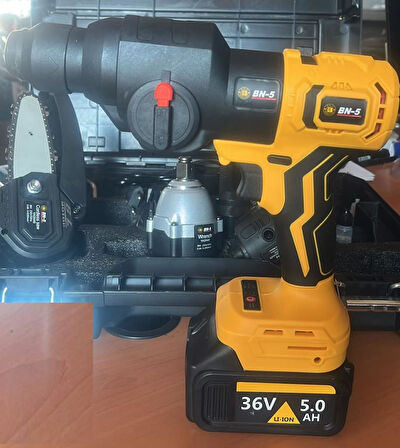 Hsgl 36V Lityum Pilli Akülü Şarjlı Darbeli Tork Vidakama Delme Kesme Spral 5 li set BN5 Yasn40