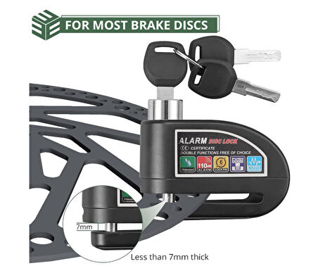 HSGL Motosiklet Alarmlı Disk Kilidi  Su Geçirmez, Çelik Gövdeli, 110 dB Sesli Güvenlik Kilidi (Anahtarlı)