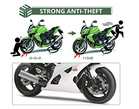 HSGL Motosiklet Alarmlı Disk Kilidi  Su Geçirmez, Çelik Gövdeli, 110 dB Sesli Güvenlik Kilidi (Anahtarlı)