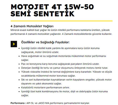 HSGL Lubran 4T MotoJet 15W-50 API SL Motor Yağı 1 Litre Yüksek Performanslı 4 Zamanlı Motosiklet Yağı