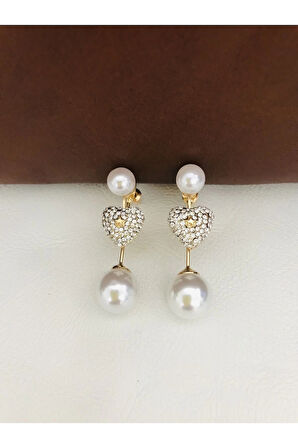 Vip Seri İnci Zirkon Kalp Küpe