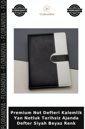 Premium Not Defteri Kalemlik Yan Notluk Tarihsiz Ajanda Defter Siyah Beyaz Renk
