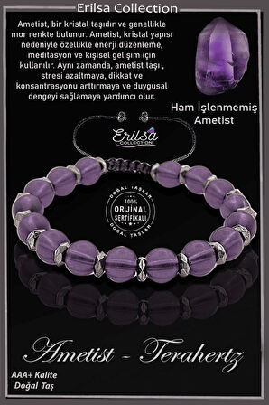 Sertifikalı Ham İşlenmemiş Hematit - Mor Ametist Taşı Bileklik - Ayarlamalı
