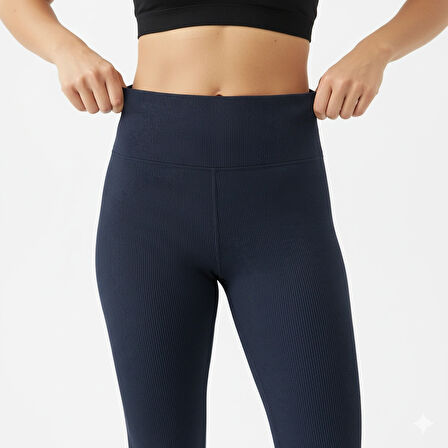 Kadın Yüksek Bel Fitilli Tayt – Esnek Kumaş Rahat Kalıp