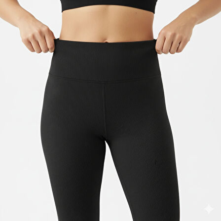 Kadın Yüksek Bel Fitilli Tayt – Esnek Kumaş Rahat Kalıp