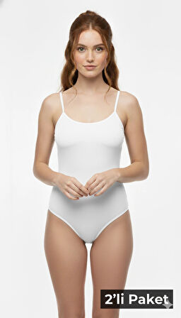 Kadın 2'li ince Askılı Kancalı Çıtçıtlı Zıbın Pamuklu Likralı Body Atlet