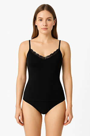 Kadın 2'li Pamuklu Atlet – Ip Askılı, Dantelli Yuvarlak Yaka