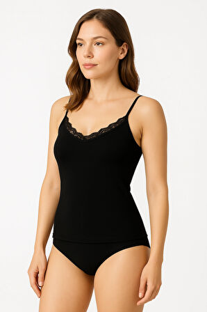 Kadın 2'li Pamuklu Atlet – Ip Askılı, Dantelli Yuvarlak Yaka