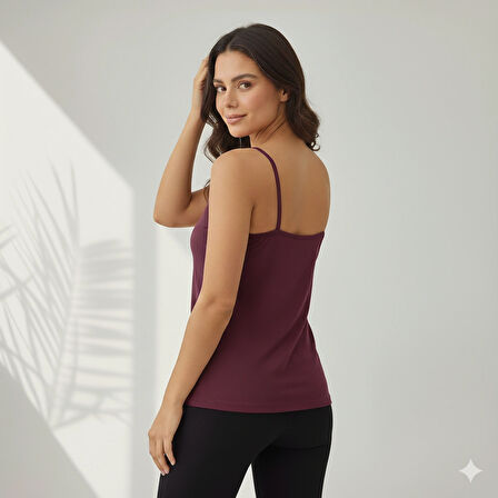 Kadın 2'li ince Askılı V Yaka Dantelli Pamuklu Penye Atlet