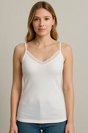 Kadın 2'li Fitilli Pamuklu V Yaka Atlet – Dantel Detaylı, Şık Ve Rahat ( Kota)