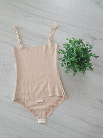 Bej Ince Askılı Slip Bady Korse – Lazer Kesim, Şekillendirici Tasarım Vücut Inceltici Etkili