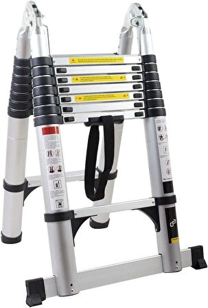 HAS-TEC 6+6 Basamaklı Çift Taraflı A Tipi Uzayan Teleskopik Merdiven 3,8 m