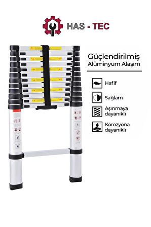 HAS-TEC 13 Basamaklı Düz Uzayan Teleskopik Merdiven 3,8 m