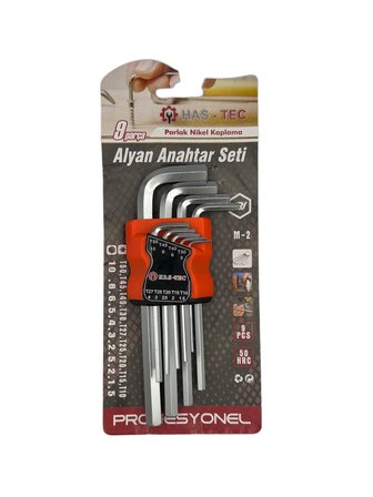 9 Parça Düz Alyan Anahtar Seti | Parlak Nikel Kaplama, Profesyonel Altı Köşe Anahtarlar, Alyan Set