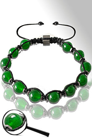 Sertifikalı Makrome Hematitli Yeşim Taşı Bileklik - Ayarlamalı