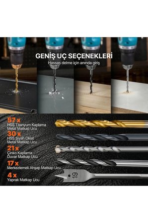 246 Parça Matkap Uç Seti Titanyum Kaplama, Ahşap, Metal ve Beton Uçları, Somun ve Tornavida Seti