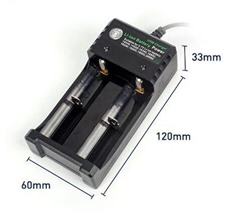 2 Yuvalı 3.7V Li-ion Pil Şarj Aleti - 18650,26650,10440,14500,16340,16650,18350,18500 Pil Şarj Aleti - BH-042100-02U