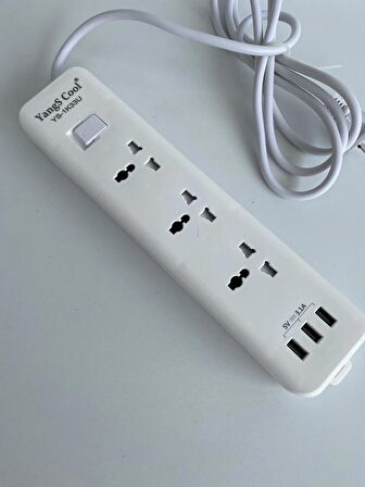 YangS Cool YS-1K33U Akım Korumalı 3 Usb 'li Grup Priz 2 Metre