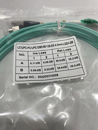 LC - FC Fiber Optik Patch Kablo 3mm 3 Metre (LC/UPC-FC/UPC-OM3-50/125-DX-3.0MM-LSZH-3M)