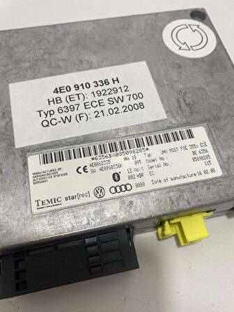 Audi Bluetooth Kontrol Modülü 4E0910336H 4E0862335