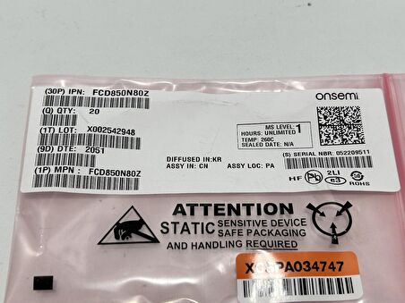 Onsemi FCD850N80Z N-Channel Superfet Mosfet 20 Adet