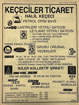 Manisa 1987 Meslek Reklam İlanı Efemera S-77