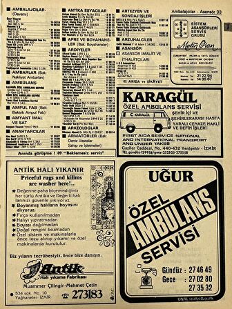 İzmir 1982-1983 Meslek Reklam İlanı Efemera S33