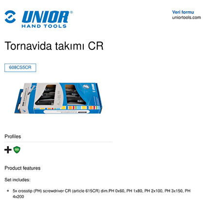 Unior 608CS5CR Ph Yıldız Uçlu Tornavida Seti 5 Parça