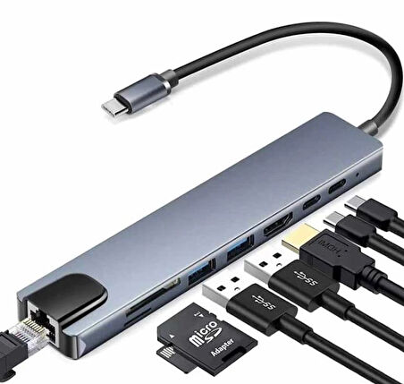 USB-C to HDTV 8 Port Multifunction Adaptör 722915593963