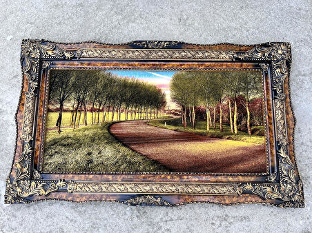 Sessiz Hatıralar Yolu Adlı İran Tebriz Halı Tablo 123x73cm - Duvar Halı Kilim Tablo