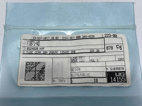 Littelfuse 0324020.HXP 250V 20A Sigorta 10 Adet