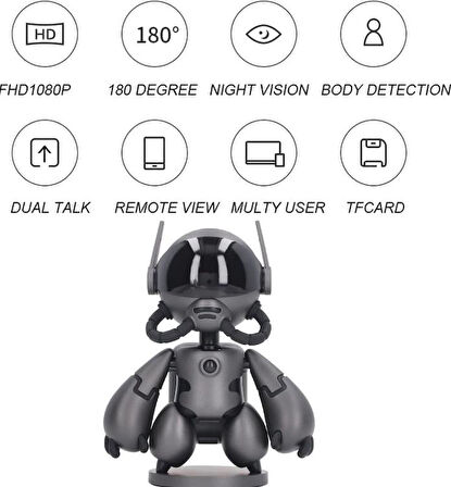 Uzay Robotu Görünümlü Şarjlı Kablosuz Ip Güvenlik Kamerası