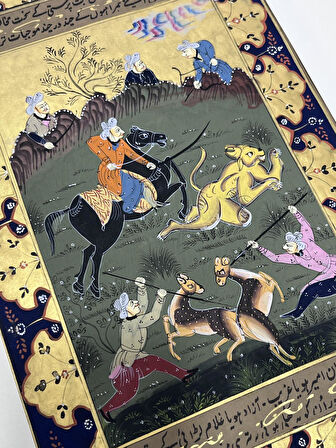 Sultan'ın Aslan Avı Adlı El Yapımı Minyatür Resim 30x18,5 cm