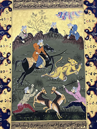Sultan'ın Aslan Avı Adlı El Yapımı Minyatür Resim 30x18,5 cm
