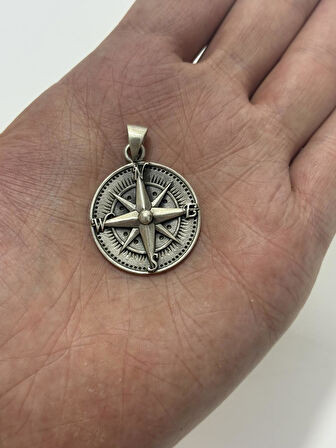 Pusula Motifli 925 Ayar Gümüş Kolye Ucu 9,75 Gram