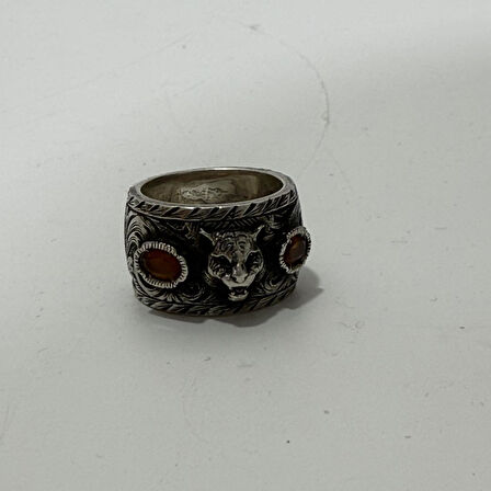 Gucci Kaplan Motifli 925 Ayar Gümüş Yüzük 16,9 Gram