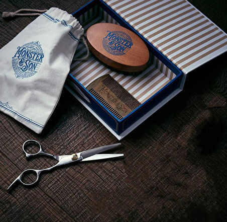 Monster&Son Premium Sakal Fırça Tarak Makas Seti