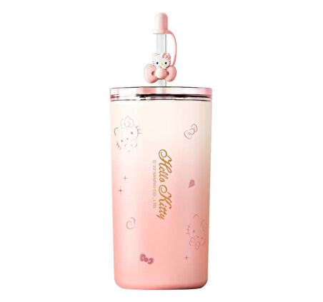 Hello Kitty 480ml Paslanmaz Çelik Pipetli Termos
